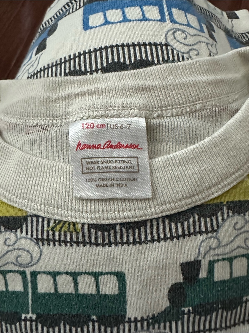 Hanna Andersson Kids Cream Train Print Pajama Set - Multi-Color 6/7 - Picture 6 of 6